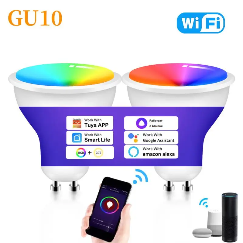 

Gu10 Wifi Tuya Smart Light Bulbs 4W RGB CCT AC85-265V Dimmable Led Lamp Spotlight For Smart Life Alexa Google Home Yandex Alice