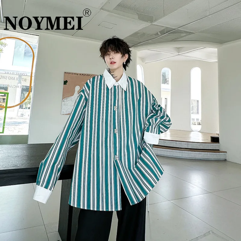 

NOYMEI American Style High Street Striped Color Contrast Shirt Men Long Sleeve Lapel Top 2024 Autumn Casual Tide Chic WA3066