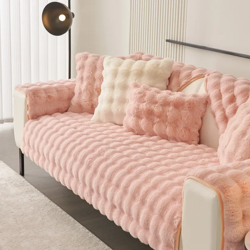Warm Velvet Non-Slip Cushions Winter Thick Plaid Plush Sofa Cover  Living Room Flannel Couch Covers Universal Armrest Back Towel 5