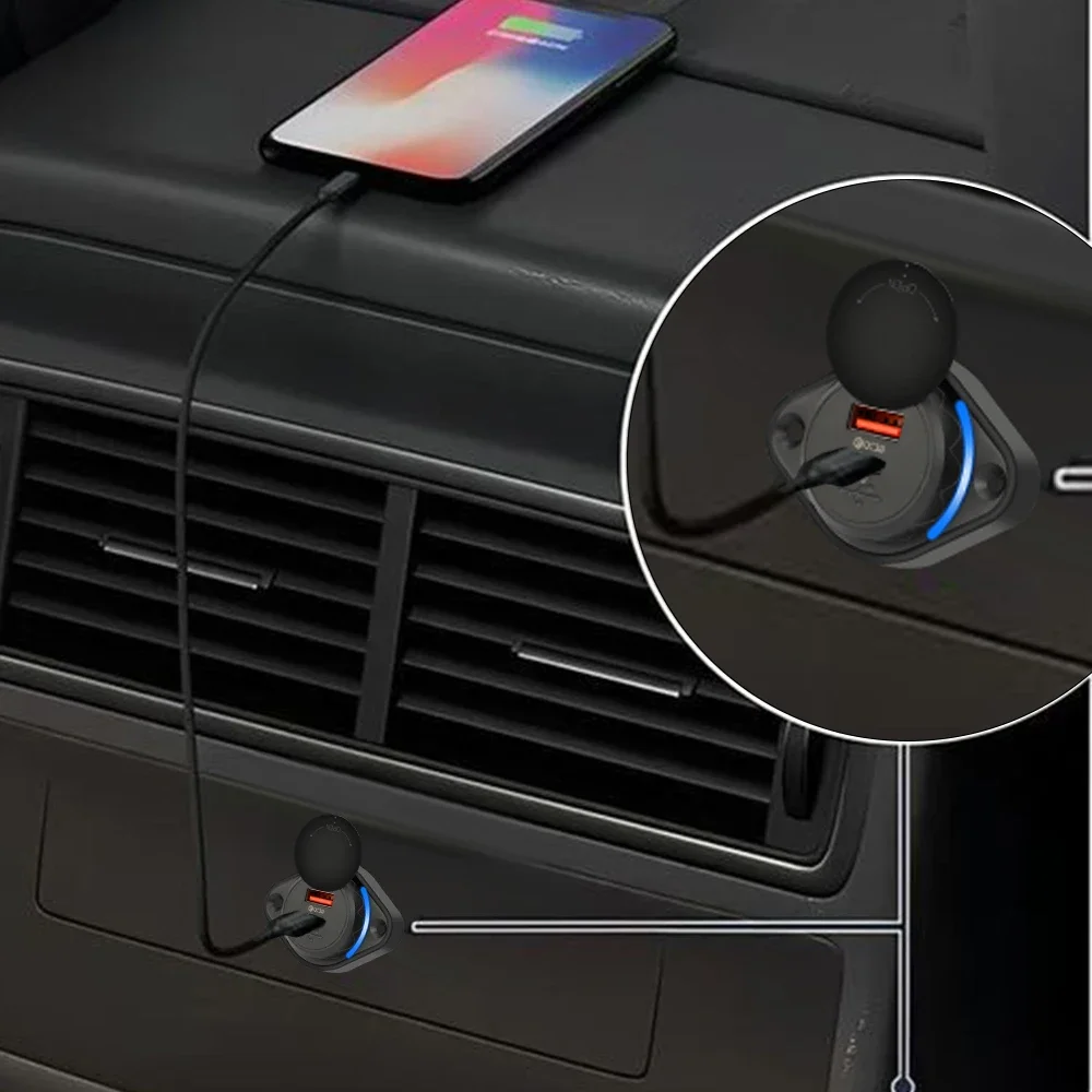 New Dual USB Car Charger Socket QC PD Quick Charge with Sliding Cap 12V/24V 48W Fast Charger Power Outlet for Car Boat Bus, RV 6