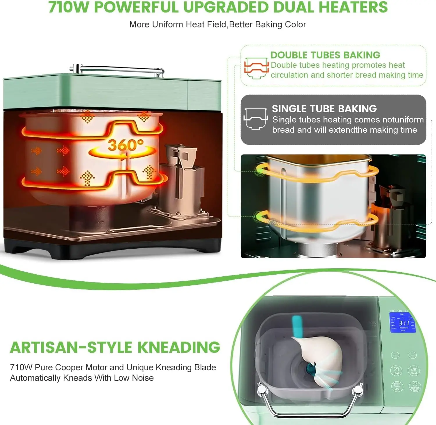 Bread Maker Machine with Dual Heaters, 17-in-1 Bread Machine With Die-Cast Ceramic Pan & Auto Fruit Dispenser, Full Stainless St 3