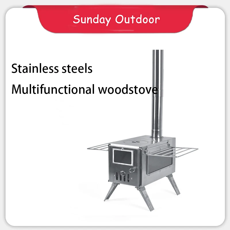 

Stainless steel Outdoor Camping Stove Camp Tent Stove Portable Wood Burning Stove with Chimney Pipe for Tent