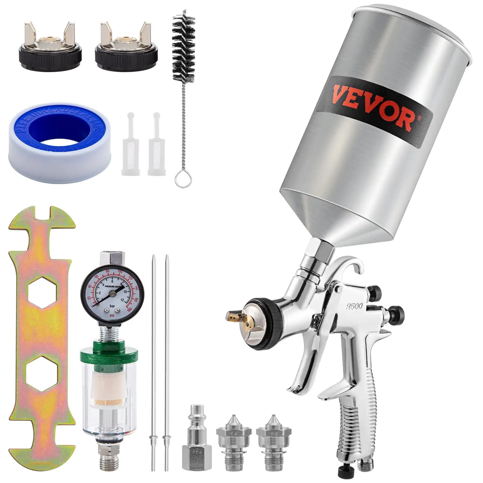 

VEVOR Air Spray Gun Kit Paint Gun Gravity Feed LVLP 1.3/1.4/1.8 mm Nozzle