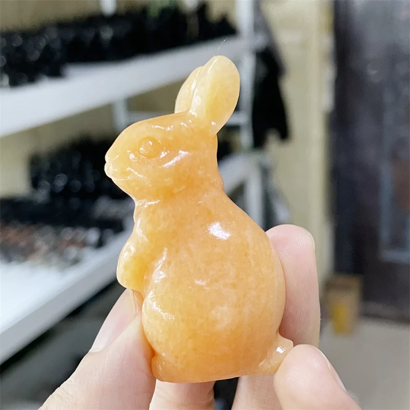 

Yellow Jade Rabbit Carving Rabbit Figurine Crystal Carved Statue Animal Home Ornament Art Collectible Gift