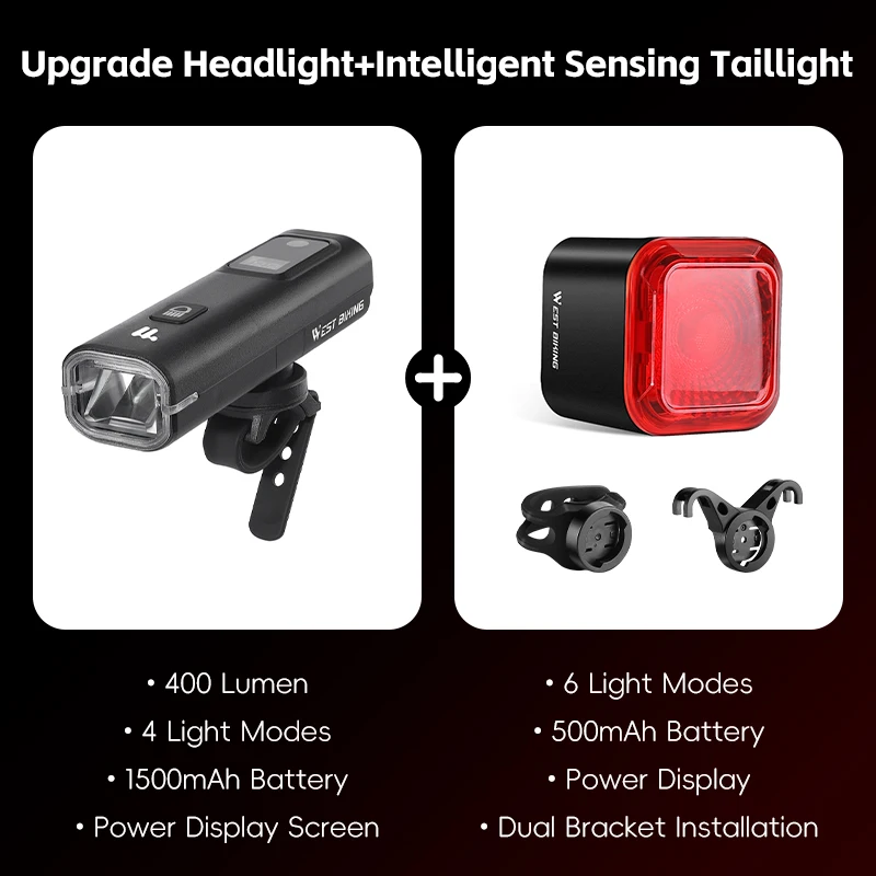 Enhanced Bike Headlight with Intelligent Light Sensing and Quick Release System, 400 Lumen Portable Flashlight