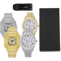 Hip-hop Punk Quartz Watch Stylish Full Diamonds Watch 2 Styles to Choose Bundled Size Adjuster Men Women Party Jewelry Gift Box 2