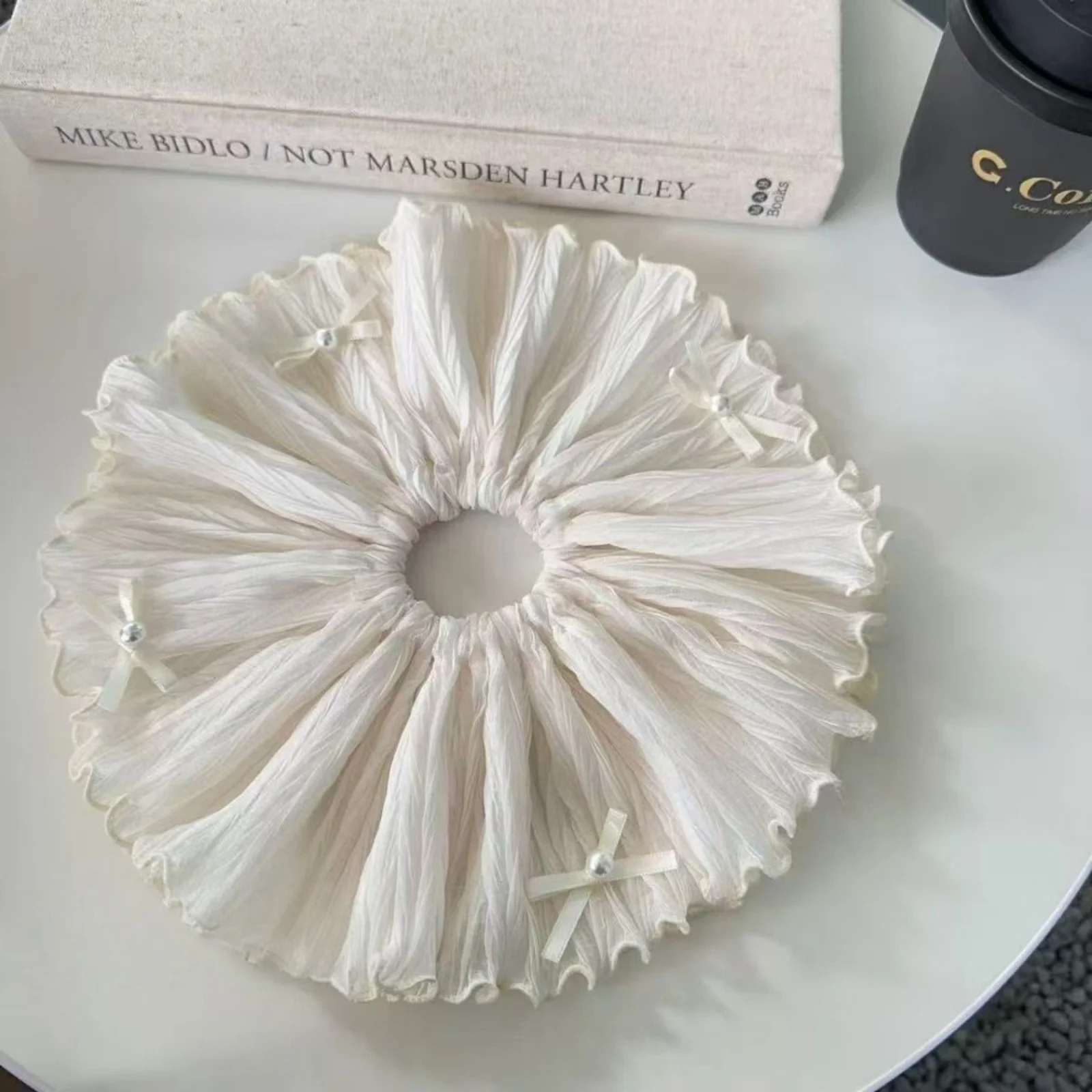 1PC Ruffled Satin Shower Caps with Pearl Bows, Multi - Color Set (Blue, White, Black), Elegant Hair Care Accessories for Women