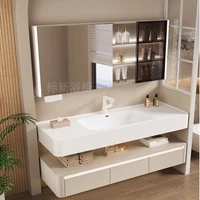 Light White Bathroom Cabinets Simple Washbasin Vintage Vanity Bathroom Cabinets Storage Mirrors Mobiletto Bagno Furniture 6