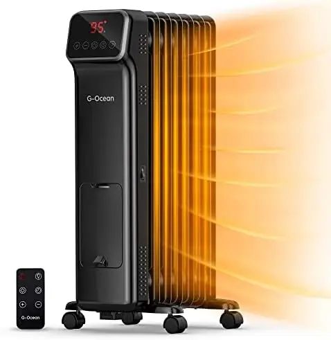 

Filled Radiator Heater, 1500W Quiet Full Room Radiant Heater with Digital Thermostat, 24 Hrs Timer & Remote, Overheat & Neck wa