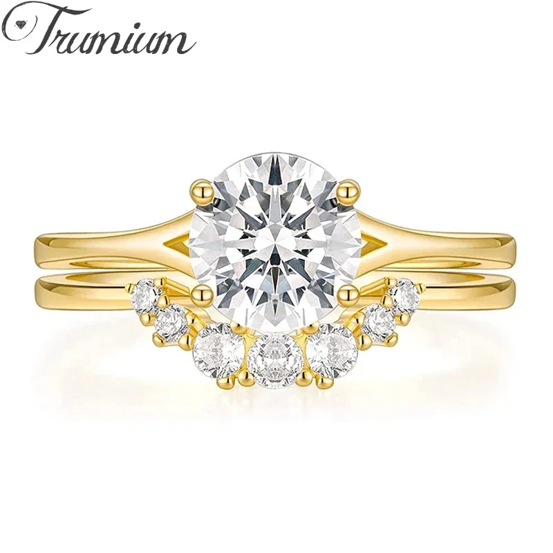 2CT Wedding Band for Women 14K Gold Plated CZ Promise Copper Ring Curved Round Shaped Bridal Ring Sets