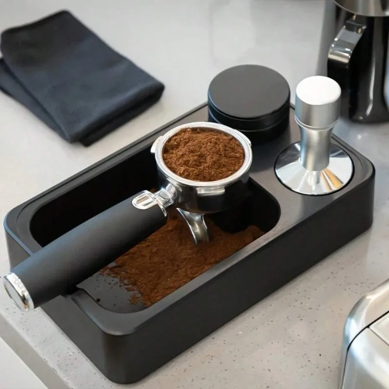 Coffee Knock Box Universal Espresso Grounds Bin with Tamper Distributor Holder Storage Organizer for Home Barista Station