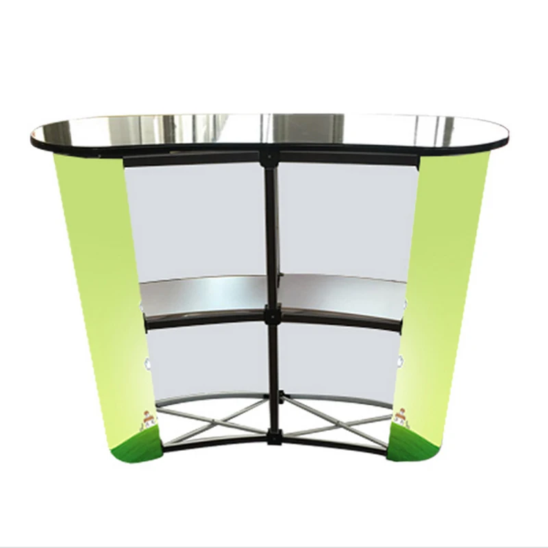 

Portable Folding Aluminum Alloy Reception Front Desk Display Stand Mesh Promotion Stand Pop Up Trade Show Display Exhibition