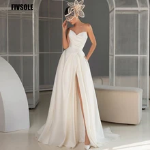 

Fivsole White Sweetheart A Line Long Wedding Dresses 2022 High Side Slit Satin Bride Bridal Party Gowns Princess Robes Vestidos