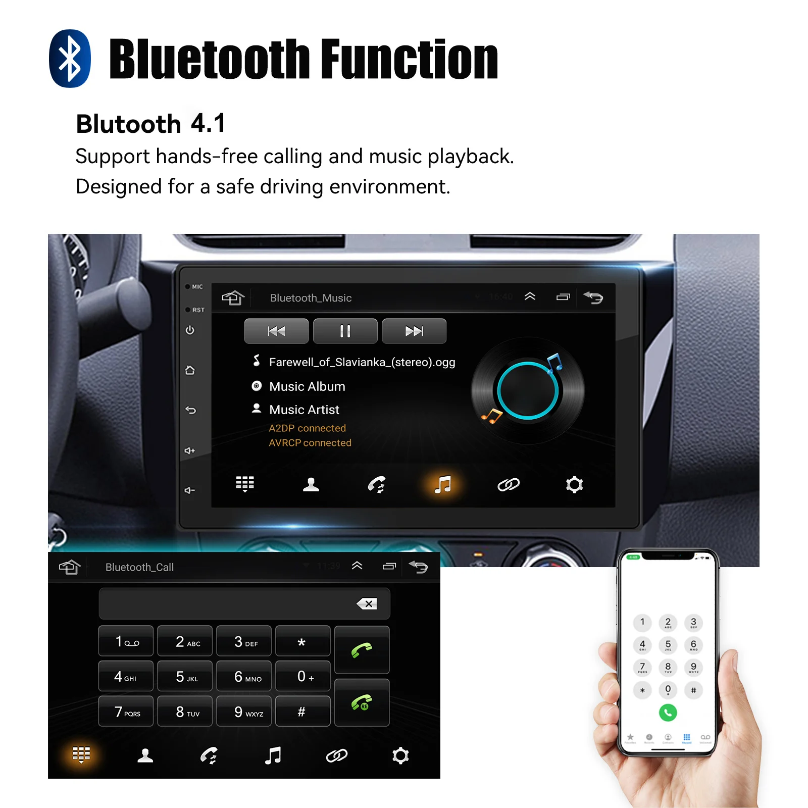 ESSGOO 7-Zoll-Touchscreen 2-DIN-Universales Autoradio Android 15, drahtloses CarPlay, Android Auto, GPS-Navigation, Bluetooth, SWC, KI-Sprachsteuerung, FM RDS, Mirror link, WIFI, 2+64G/4+64G – Detail 8
