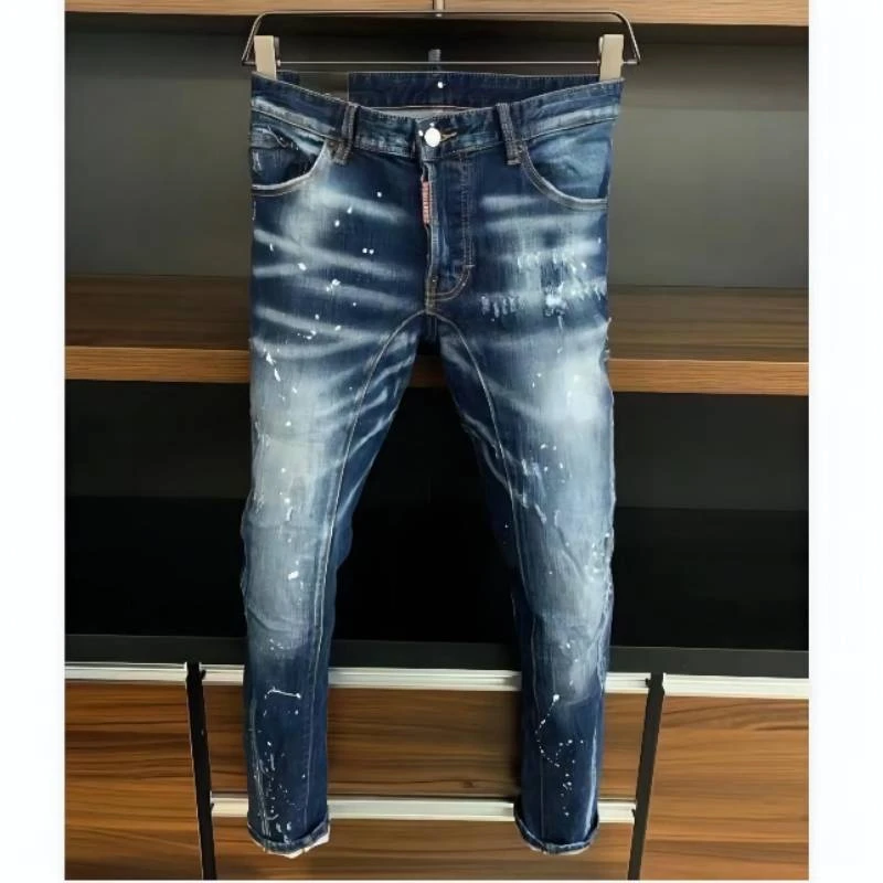 Dsquared2 Women/Men Spray Paint Hole Jeans Pencil Pants Motorcycle Party Casual Trousers Street Clothing Denim A378# apple bottom jeans