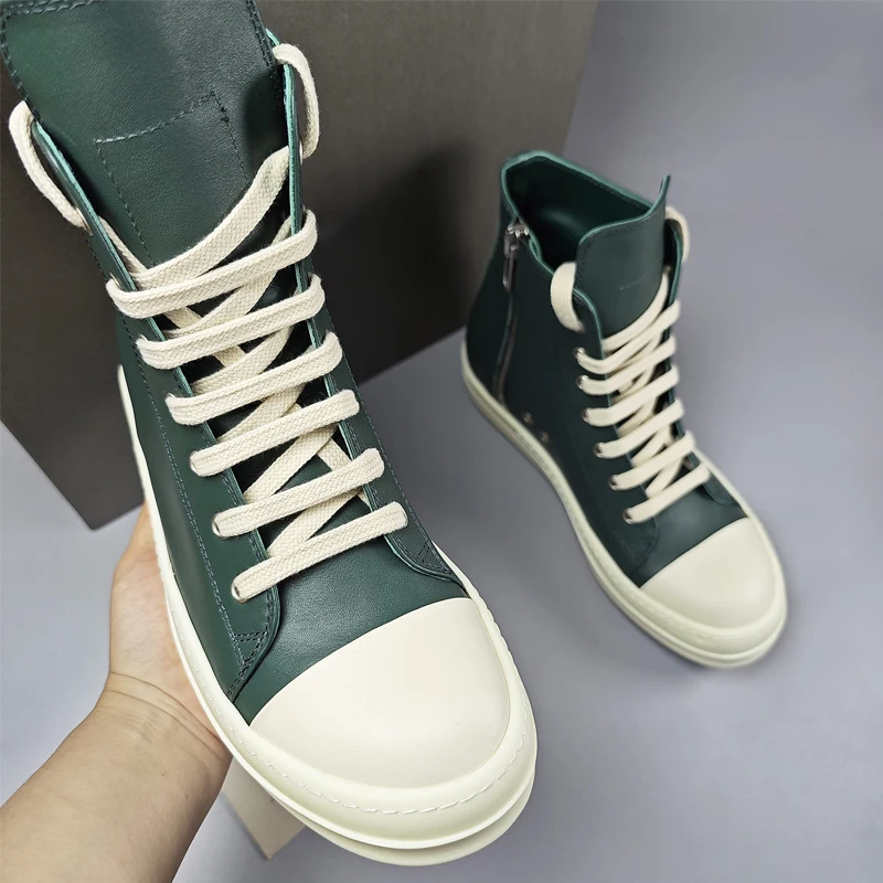 Men's Casual Shoes Womem's Sneakers Leather Shoes for Men Green Lace-up Fashion High Top Men's Sneakers 5
