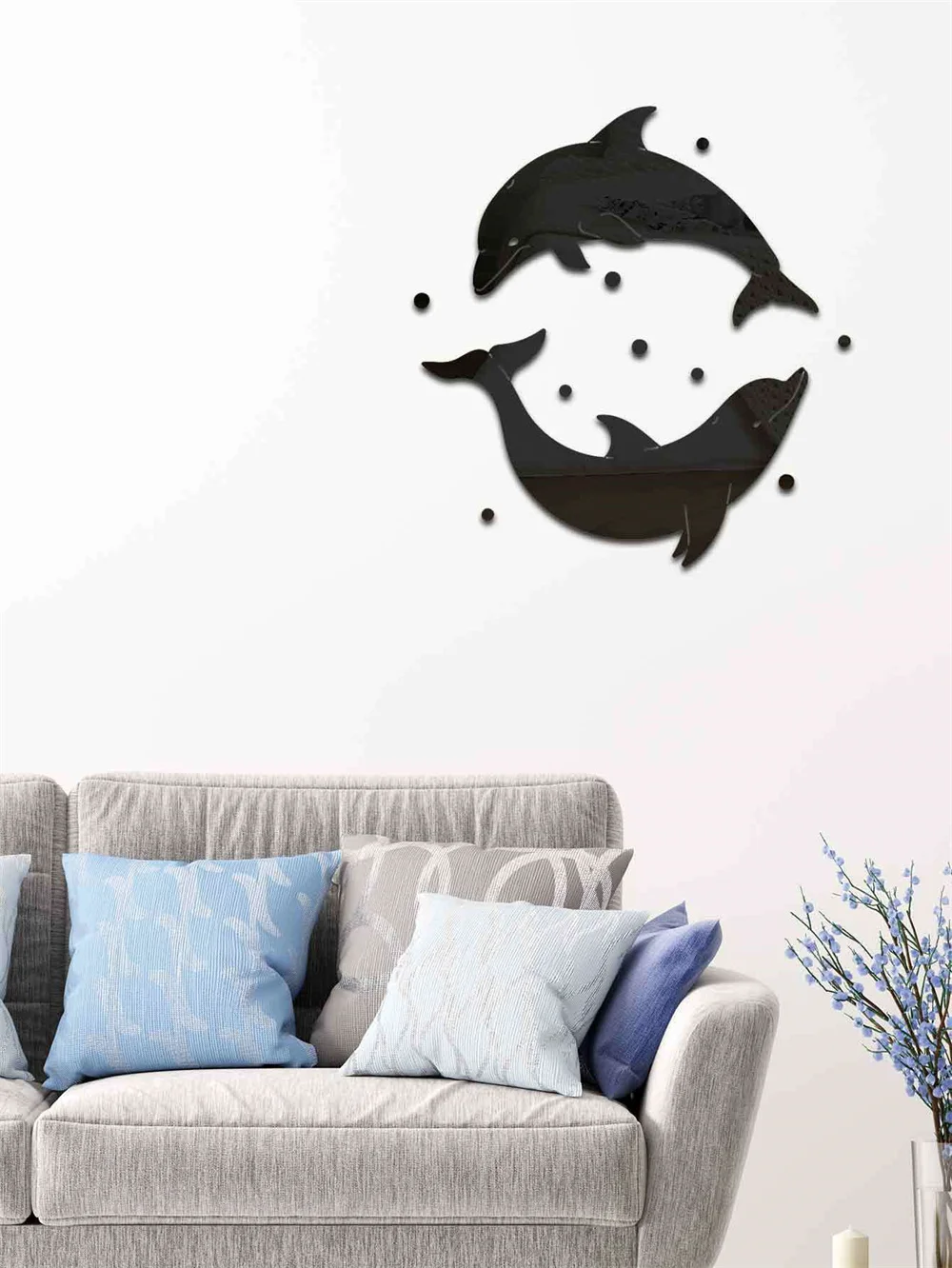 3D Dolphin Mirror Wall Sticker Self-Adhesive Acrylic Mirror Decals DIY Office Living Room Bedroom Decoration Art Wall Stickers