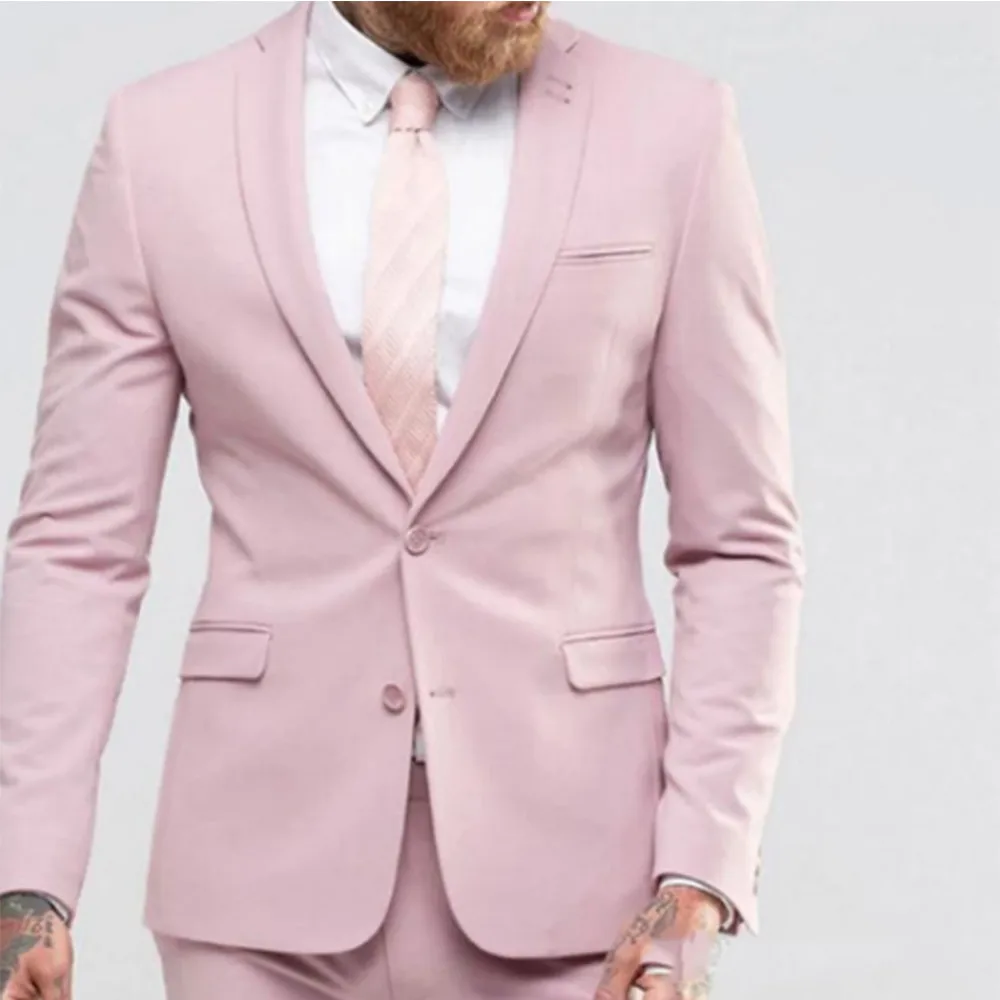 

Pink Slim Fit Prom Suits for Men 2 Piece 2023 Groomsmen Tuxedo for Wedding Notched Lapel Tailor Made Male Suit Costume Homme