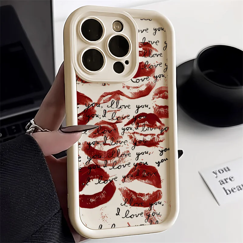 Stylish Black and Red Kiss Print Soft Silicone Phone Case