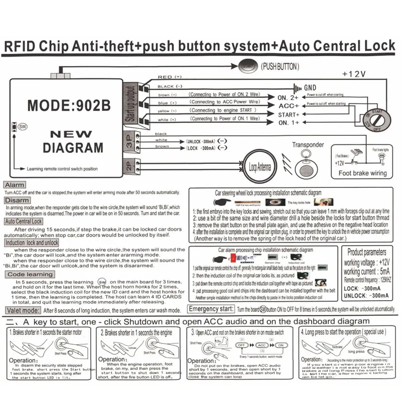 Car door lock kit car remote starter car remote central kit car remote door lock kit push start system push to start ignition kit RFID technology passive inductive key for 12v vehicles