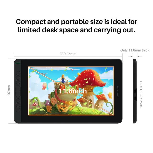 HUION Kamvas 12 Drawing Monitor 11.6" Drawing Tablet with Screen Pen Display Full-Laminated Graphics Tablet ±60 Tilt 120%sRGB 6