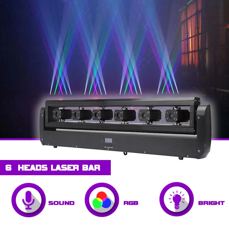 Tête Mobile Laser 6 Yeux RGB DMX – Éclairage Scène, DJ, Club – 7.5kg, 38cm