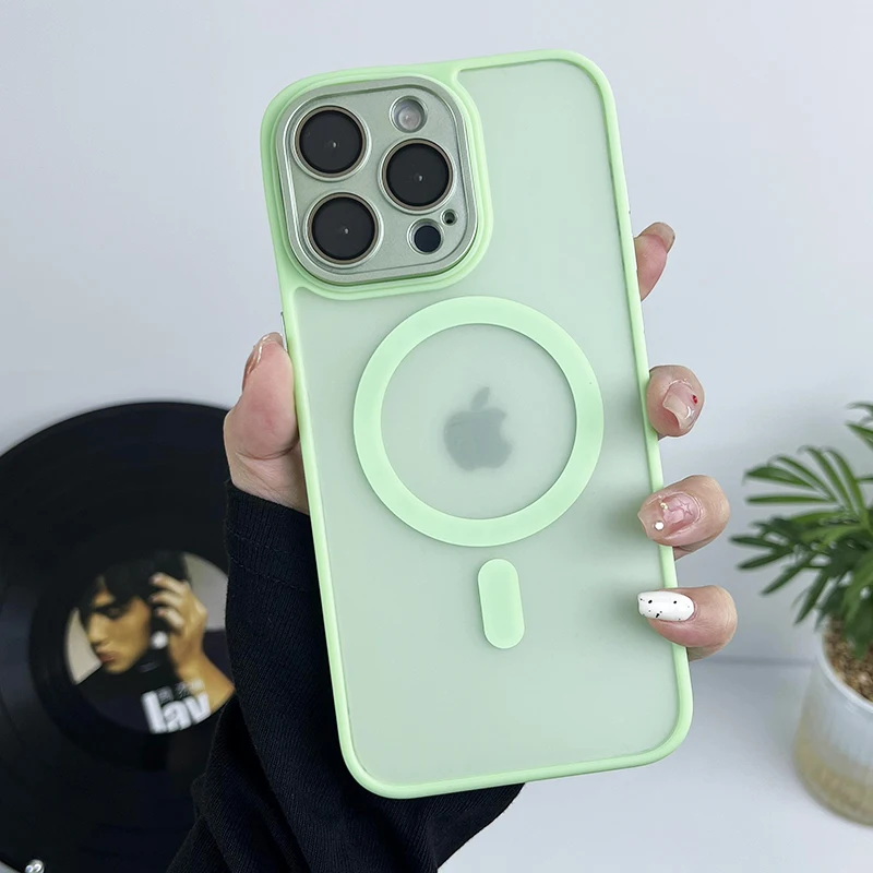 Sleek Matte Magnetic Clear Phone Case with Wireless Charging and Lens Protection