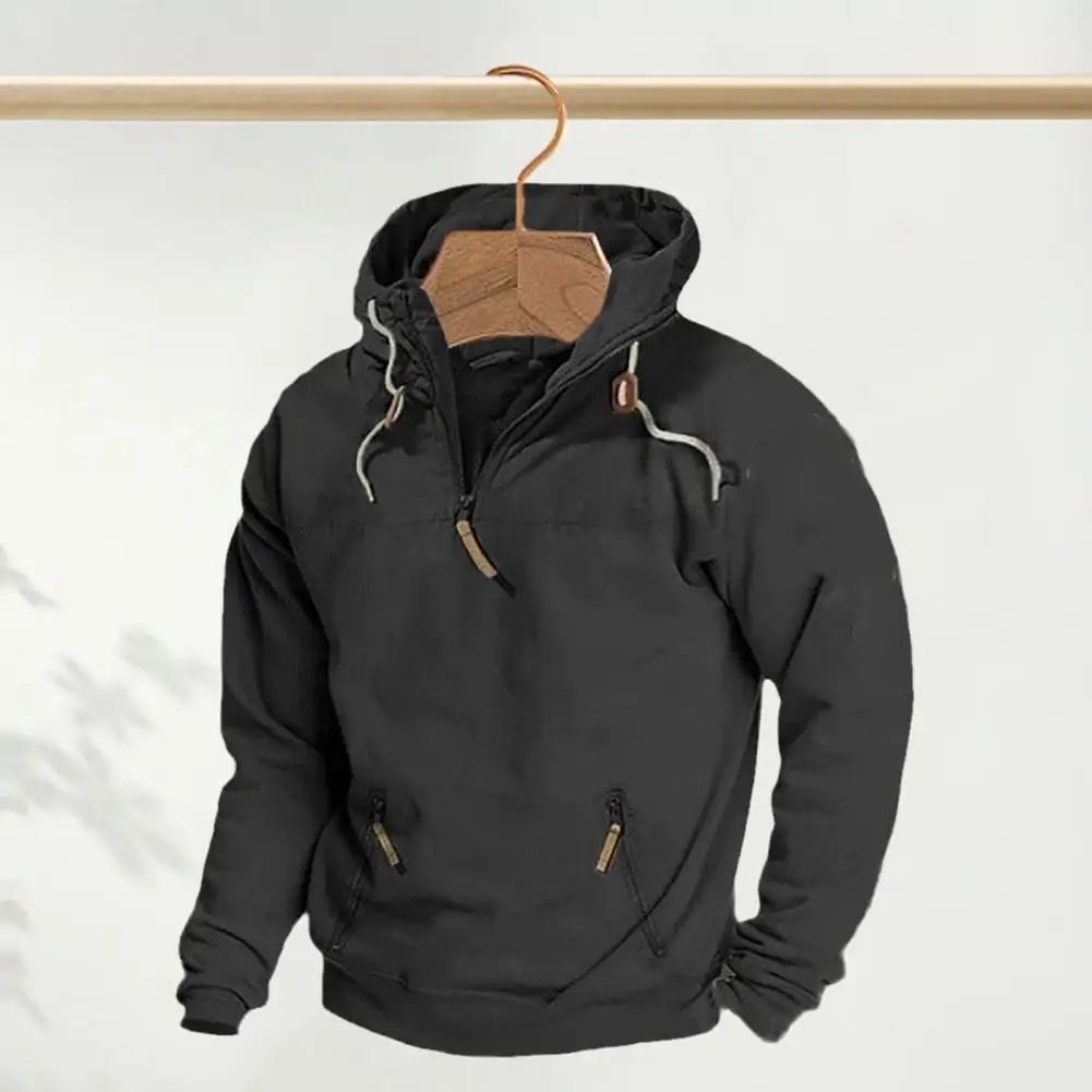 Men Hooded Sweatshirt Men's Zipper Neckline Hoodie Sweatshirt with Pockets for Autumn Winter Sports Solid Color Pullover for Gym