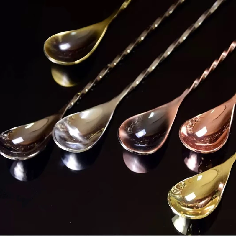 12pcs Cocktail Spoon Bar Spoon Stainless Steel Mixing Spiral Pattern Bar Teadrop Barware