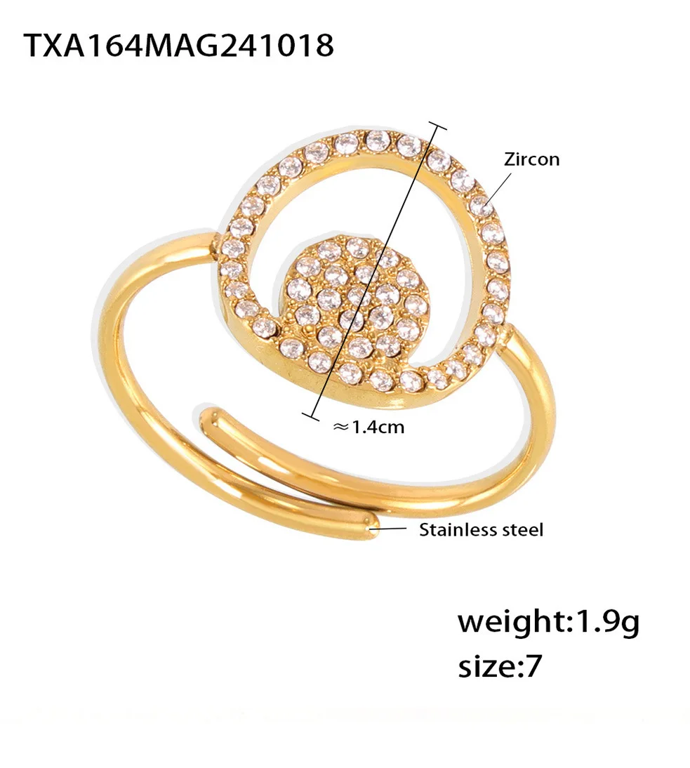 Runde Anhänger Halskette Armband Ring für Frauen Edelstahl wasserdicht Zirkon Kette Schlüsselbein Halsband täglichen Schmuck Geschenk – Detail 6