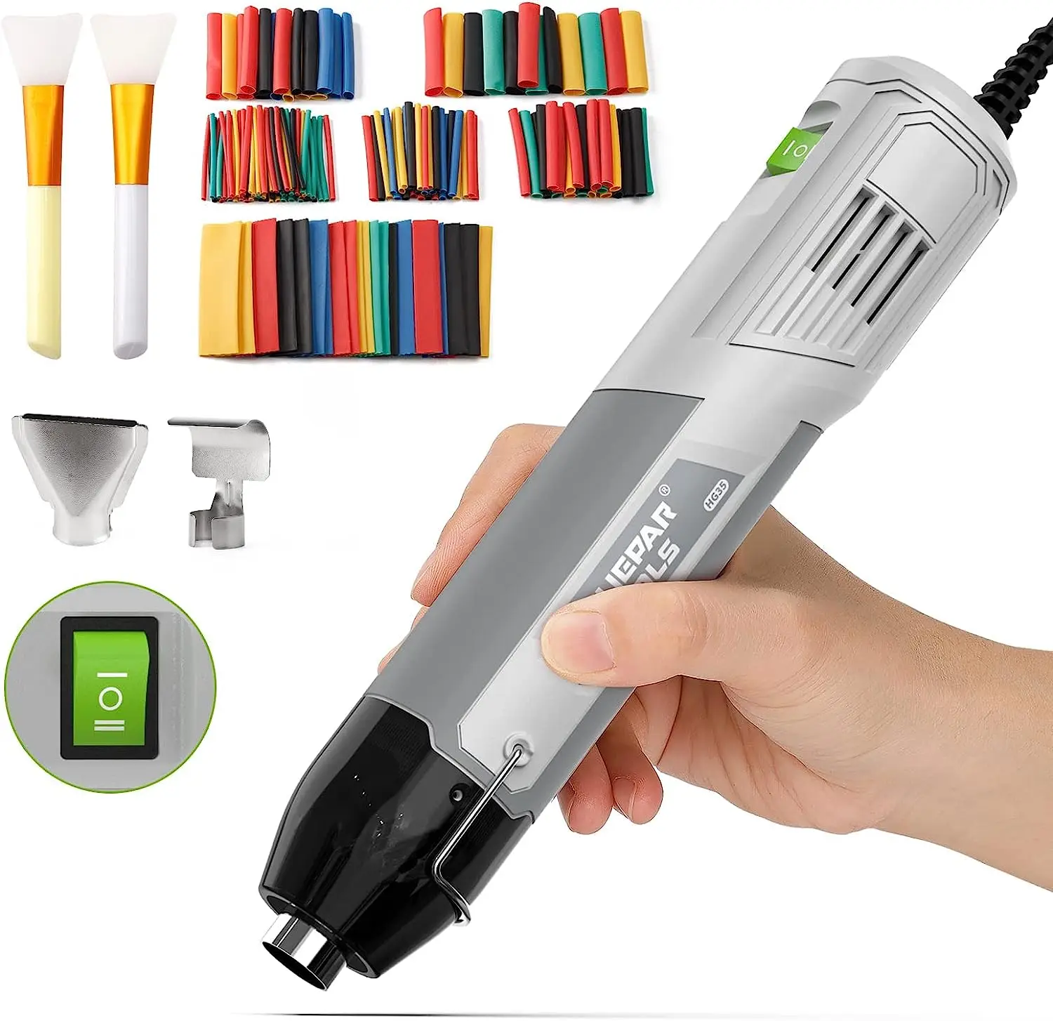 Huepar инструменты 350 Вт тепловой пистолет Электрический Электроинструмент пистолет горячего воздуха термопистолет с опорой для сидения термоусадочный пластиковый инструмент для рукоделия