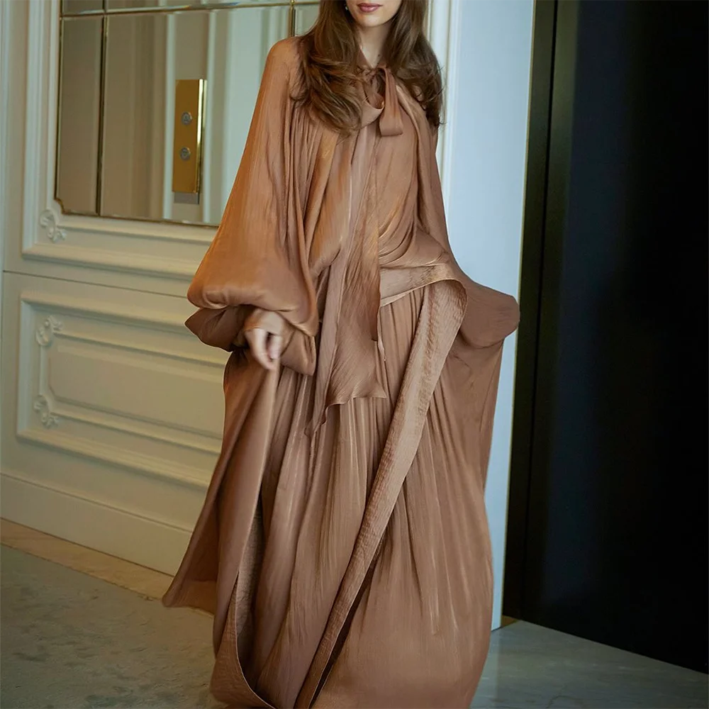 TWOTWINSTYLE Solid Elegant Chic Dresses For Women Stand Collar Long Sleeve High Waist Patchwork Lace Up Dresses Female Style New 3