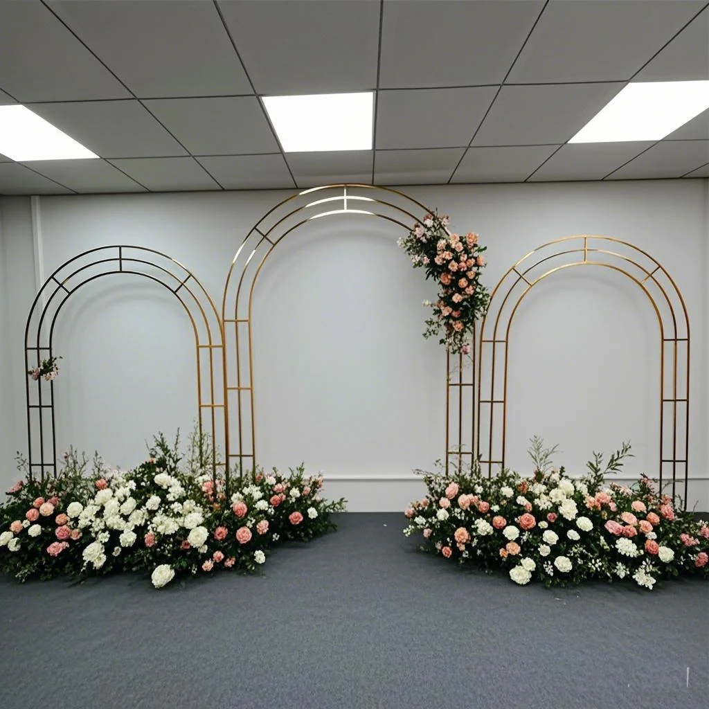 Gold Shiny Metal Wedding Arch Frame Circle Stage Props Background Wreath Square Decorative Wedding Arch for Events