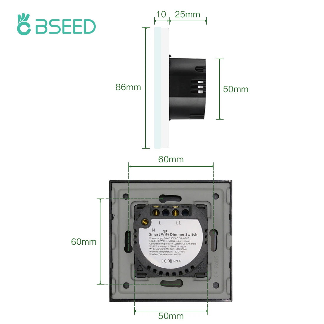 Wifi Dimmer Switches APP Control Led Smart Dimmer Series White Glass Panel Support Tuya Google Smart Life Dimmable LED