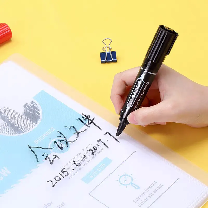 12pcs 블랙 방수 오일 방지 및 비 페이딩 마커 펜 오일 기반 마커 펜 대형 헤드 두꺼운 팁 마커 펜 학교 용품