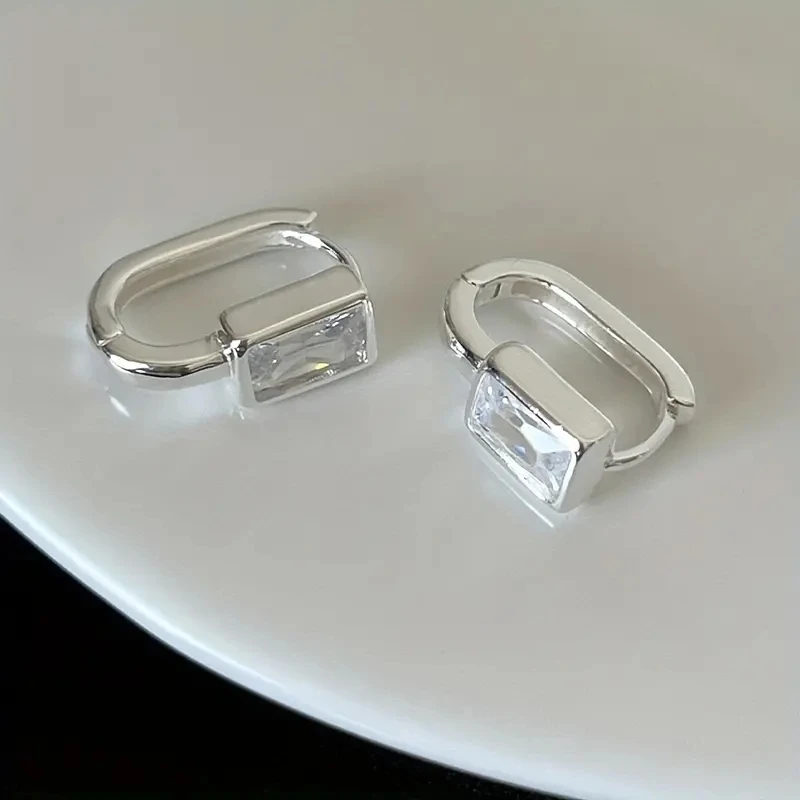 Huitan Rectangular Cubic Zirconia Hoop Earrings Silver Color Lifestyle