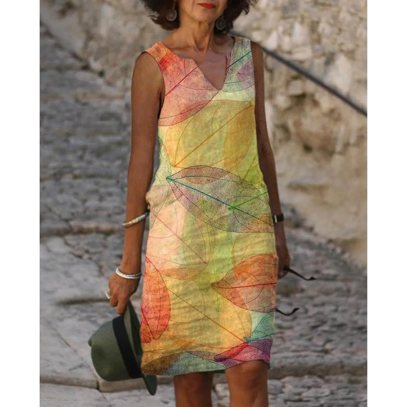 

2023 Summer Women's Abstract 3D Printed Painting Dress V Neck Fashional Casual Dress New Design Female Flower Dress New 8XL