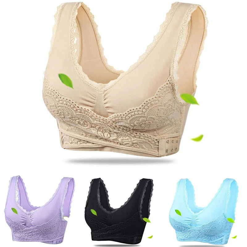 

3XL Plus Size Sexy Lace Bralette Solid Cross Side Buckle Bra Brassiere Wireless Push Up Bras for Women Lingerie Sleep Underwear