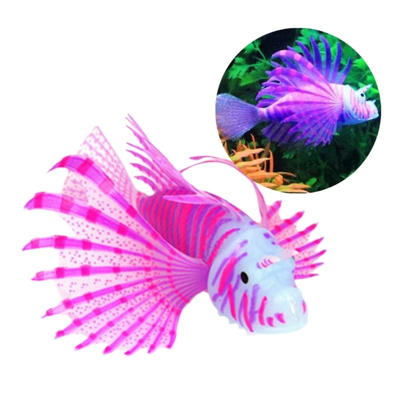 Luminously Artificial Lionfish Silicas Fish Ornaments Glowing in Dark Decors