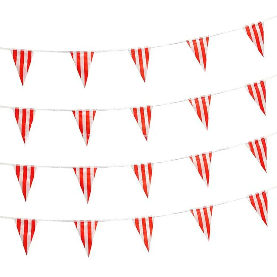 Carnival Party Decorations Set - 25 Piece Red & White Striped Table Skirts & Banners