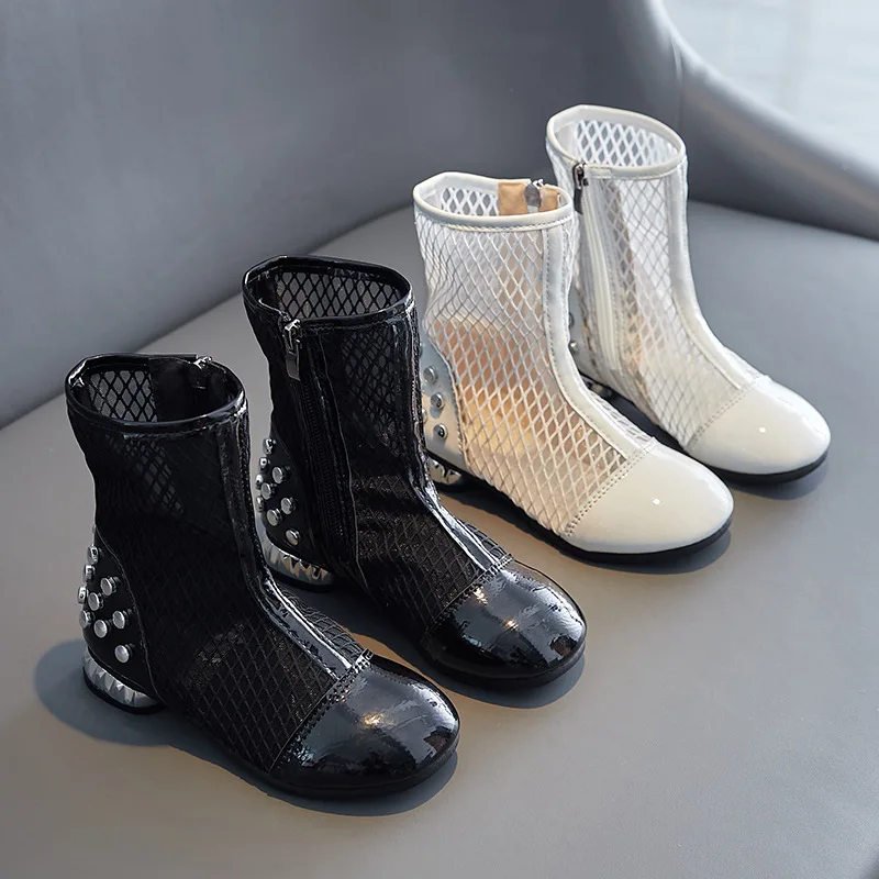 

Girls Sandals 2023 Summer New Children's High Top Net Boots Fashion Kids Flats Sandals Solid Color Student Princess Roman Shoes
