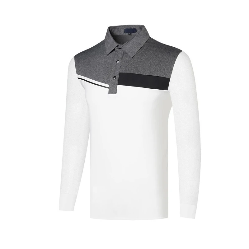 Spring and Autumn Splicing Color Men Golf T-shirt Long Sleeve
