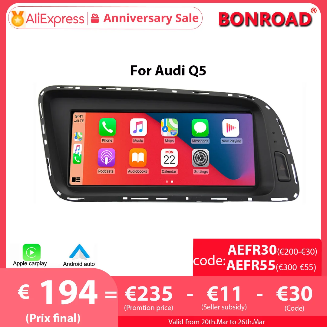 Bonroad Autoradio Android, Carplay, Apple, Navigation Gps, Lecteur