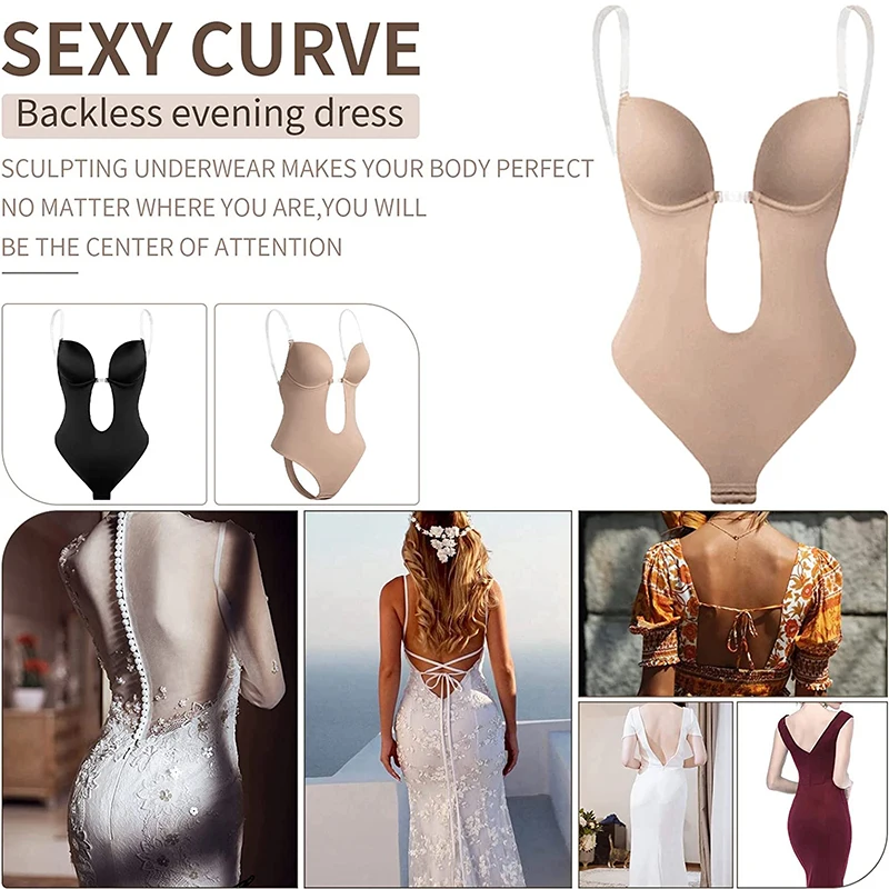 Bodysuit shapewear profundo decote em v corpo shaper sutiã sem