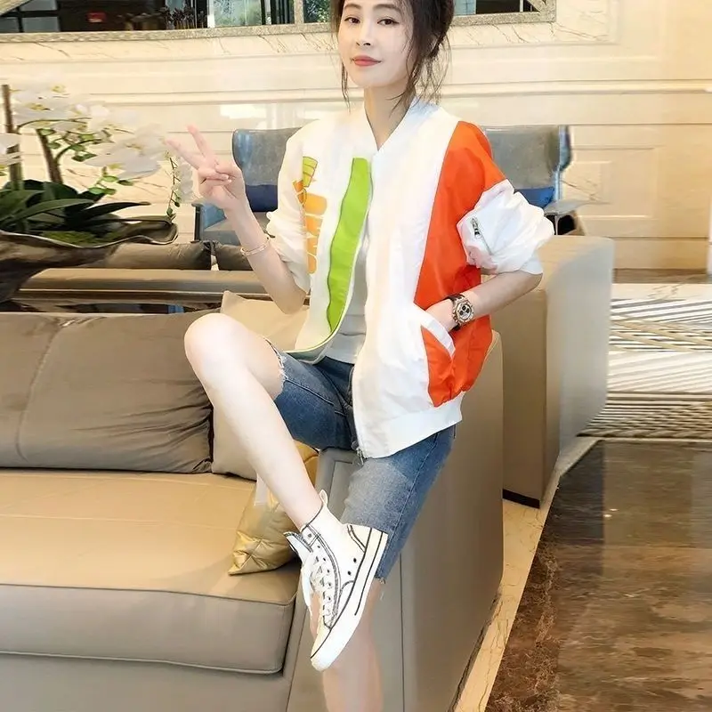 Leisure Sports Style Baseball Suit Spring Autumn Women's 2023 New Fashion Loose Print Fashion Zipper Cardigan Sweater Short Coat