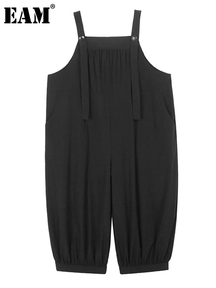 

[EAM] High Waist Green Pleated Color-block Big Size Overalls Pants New Trousers Women Fashion Tide Spring Autumn 2024 1DF7945