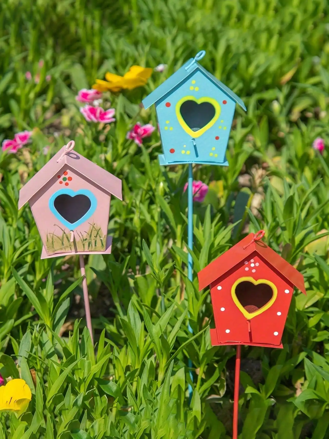 1pc-Bird House Metal Garden Pillar Random Metal Spring Garden Decoration Pile Flower Pot Patio Decoration Yard garden art decor
