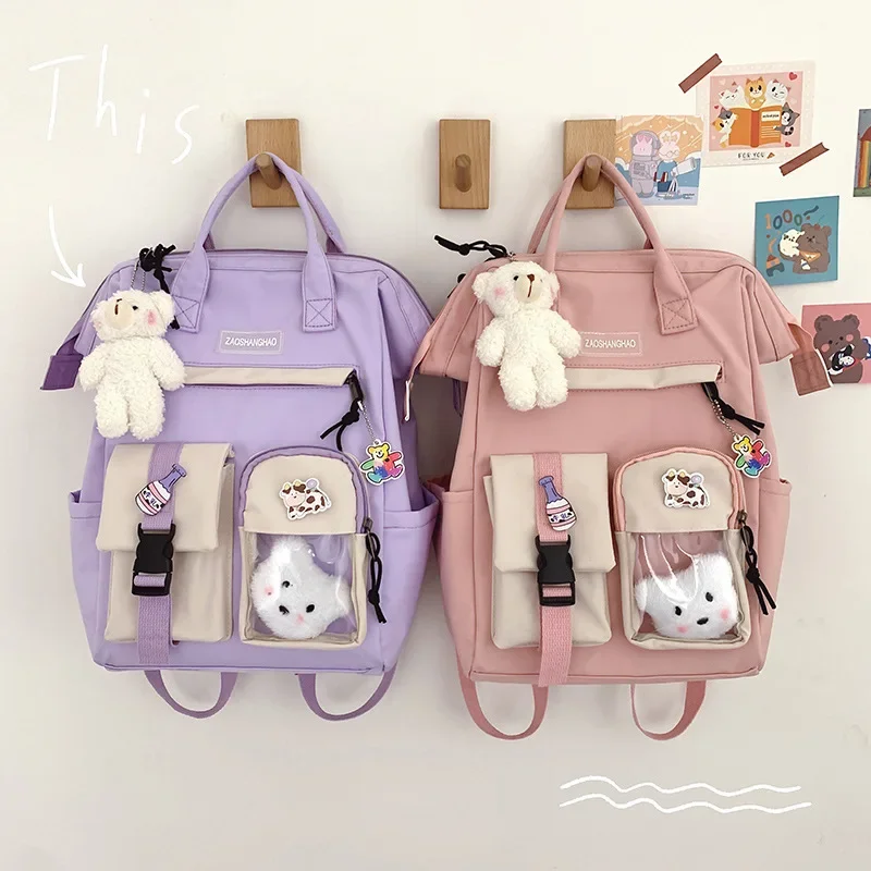 

Preppy Purple Backpack Women Waterproof Candy Colors Backpacks Fancy High School Bags for Teenage Girl Cute Travel Rucksack