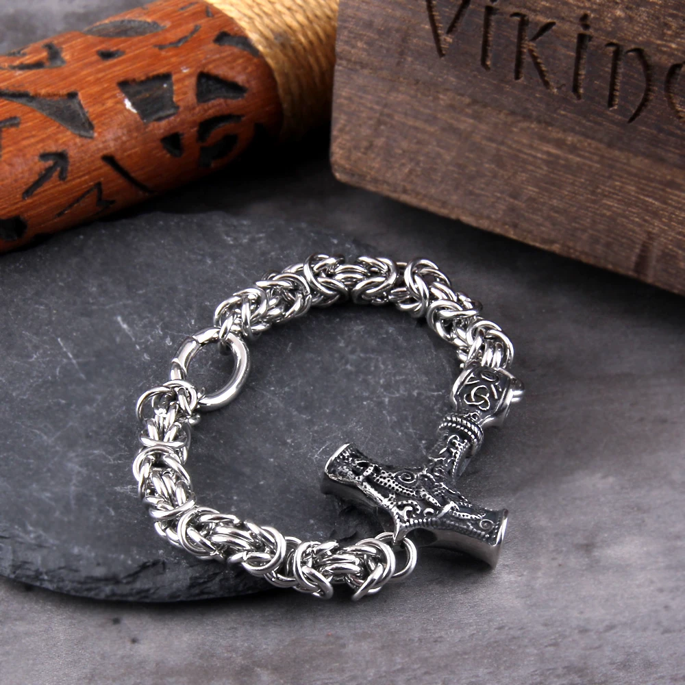 Viking Thors Hammer Bracelet - Handmade Nordic Runes Amulet Jewelry