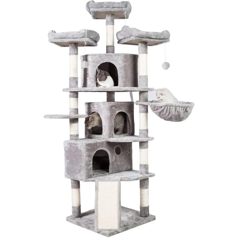 

Hey-brother XL Size Cat Tree, 73.4 inch Cat Tower with 3 Caves, 3 Cozy Perches, Scratching Posts, Board, Activity Center Stable